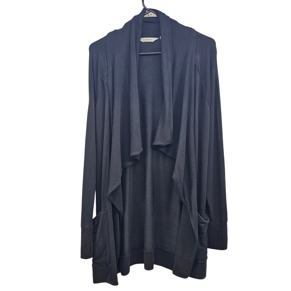 Athleta Womens Pranayama Wrap Cardigan Black Modal Blend Thumbholes‎ Size M